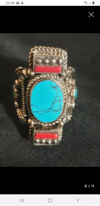Anillo Tibetano Turquesa y Coral