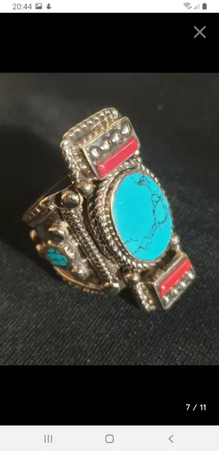 Anillo Tibetano Turquesa y Coral