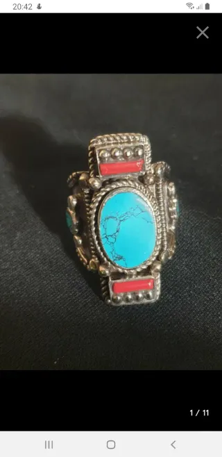 Anillo Tibetano Turquesa y Coral