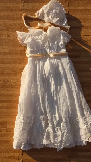 Vestido / batón de bautizo bebé con capota + forro