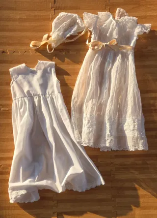 Vestido / batón de bautizo bebé con capota + forro