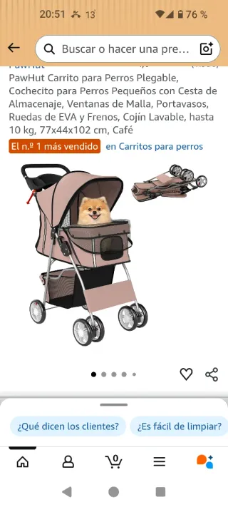 Carrito Perros Pequeños PawHut Café