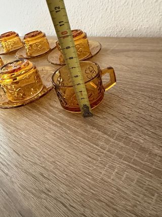 Juego 6 Tazas Café Antiguas Vidrio Ámbar