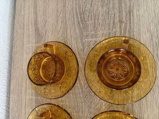 Juego 6 Tazas Café Antiguas Vidrio Ámbar