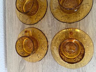 Juego 6 Tazas Café Antiguas Vidrio Ámbar