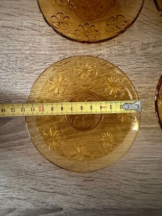 Juego 6 Tazas Café Antiguas Vidrio Ámbar