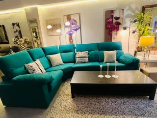 Sofá Rinconera Tela Turquesa
