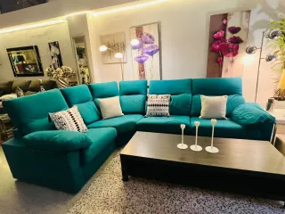 Sofá Rinconera Tela Turquesa