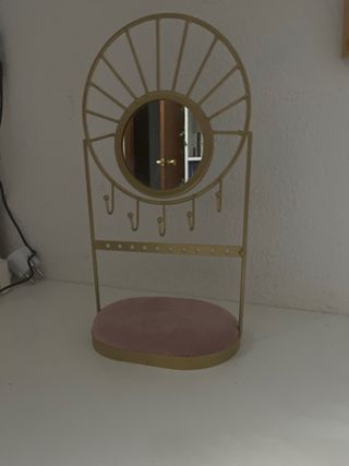 Joyero dorado con espejo y base rosa