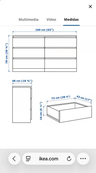Cómoda 6 cajones madera clara