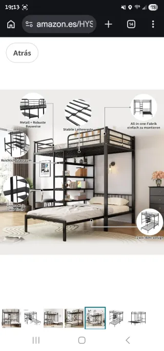 Litera doble con escritorio de metal