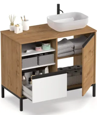Mueble de baño madera y blanco