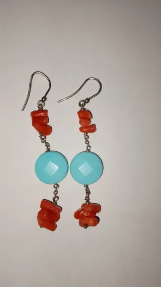 Orecchini di corallo e turchese in argento 925