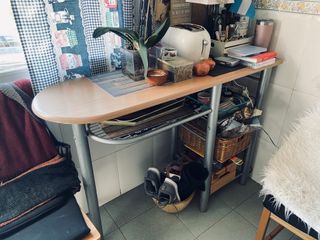 Mesa alta auxiliar cocina y banqueta madera metal