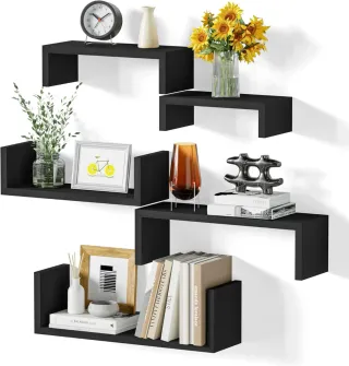 Estantería Flotante Negra y Marrón