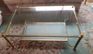 Mesa centro bronce y vidrio