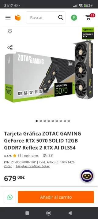 NVIDIA RTX 5070 Zotac OC 3 Fans como nueva