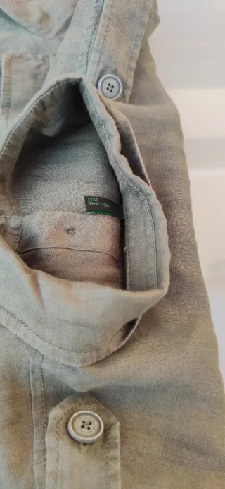 Vestido Lino Benetton Talla XS Verde Oliva