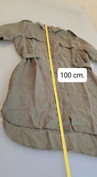 Vestido Lino Benetton Talla XS Verde Oliva
