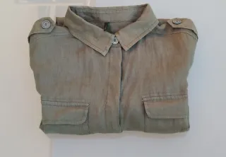 Vestido Lino Benetton Talla XS Verde Oliva