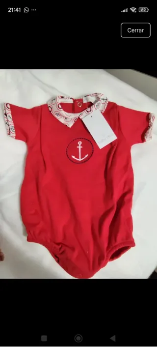 Pelele bebé rojo ancla talla 1 mes