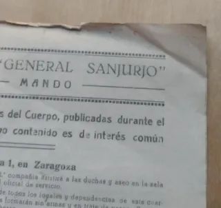 Documento Órdenes del Tercio Sanjurjo 1937