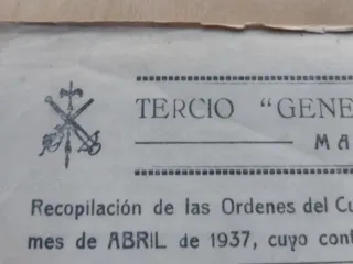 Documento Órdenes del Tercio Sanjurjo 1937