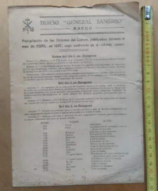 Documento Órdenes del Tercio Sanjurjo 1937