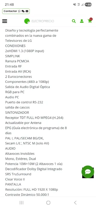 Televisión LG Modelo 42LF2510 - 42"