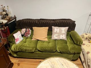Sofá Terciopelo Verde Vintage Años 60 (3 Plazas)