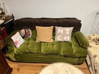 Sofá Terciopelo Verde Vintage Años 60 (3 Plazas)