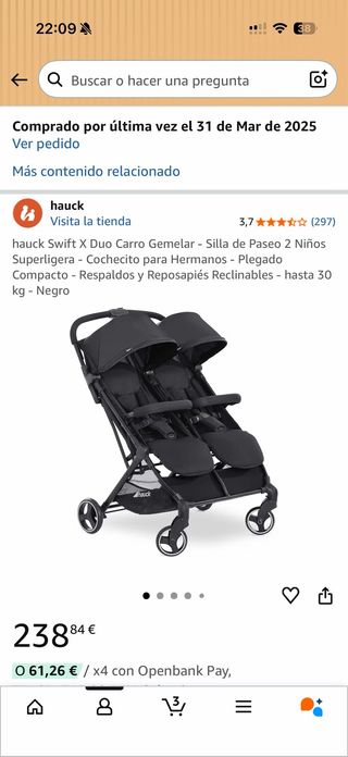 Silla de paseo gemelar Hauck Swift X Duo
