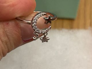 Anello Argento 925 Luna e Stelle Regolabile