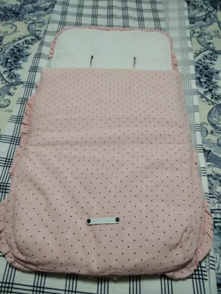 Lote saco+capazo+bolso bebé rosa lunares