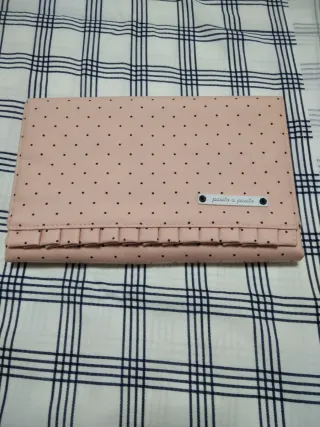 Lote saco+capazo+bolso bebé rosa lunares