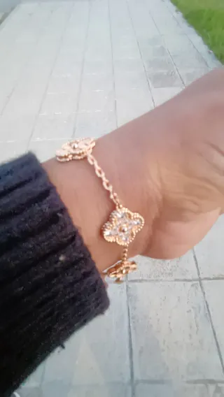 Pulsera 5 tréboles oro y piedras