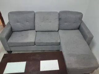 Sofá chaise longue gris tela