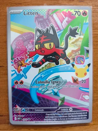 Trío de cartas Pokémon: Rowlet, Popplio, Litten.