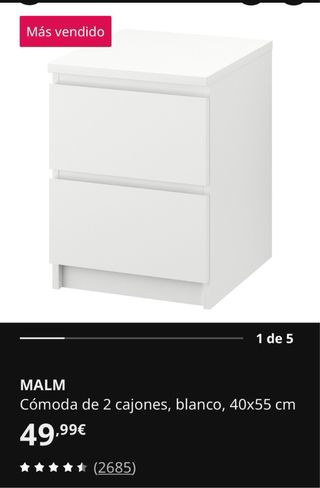 Comodino IKEA MALM bianco con vetro