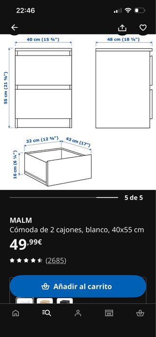 Comodino IKEA MALM bianco con vetro