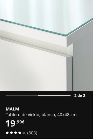 Comodino IKEA MALM bianco con vetro
