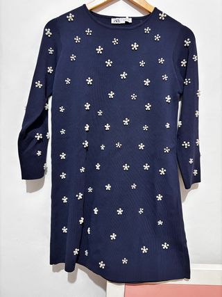 Vestito Zara donna blu con perle