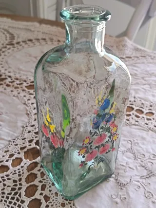Vaso Vetro Fiori Dipinti Mano