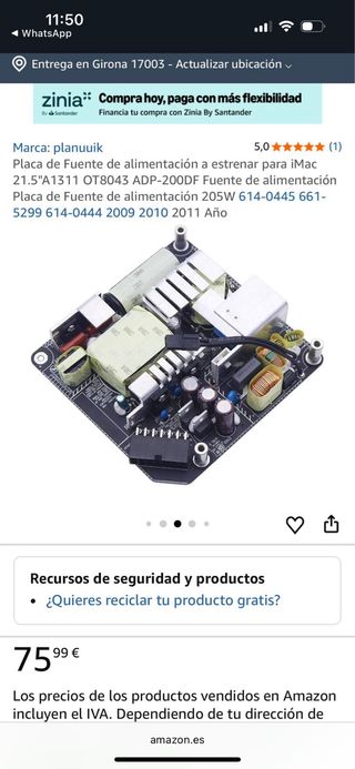 Fuente alimentación iMac 21.5 A1311 ADP-200DF