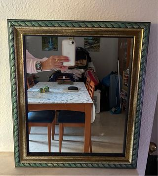 Espejo Marco Dorado y Verde