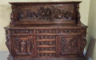 Armario, recibidor, mesa y 6 sillas antiguas