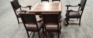 Armario, recibidor, mesa y 6 sillas antiguas