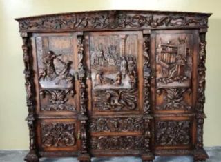 Armario, recibidor, mesa y 6 sillas antiguas