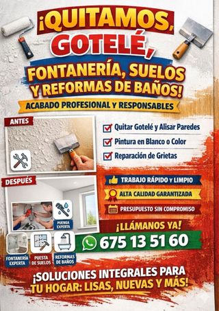 Servicios: Pintura, Fontanería, Suelos, Baños