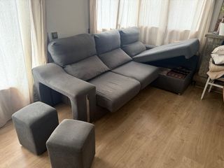 Sofá chaise longue gris tela